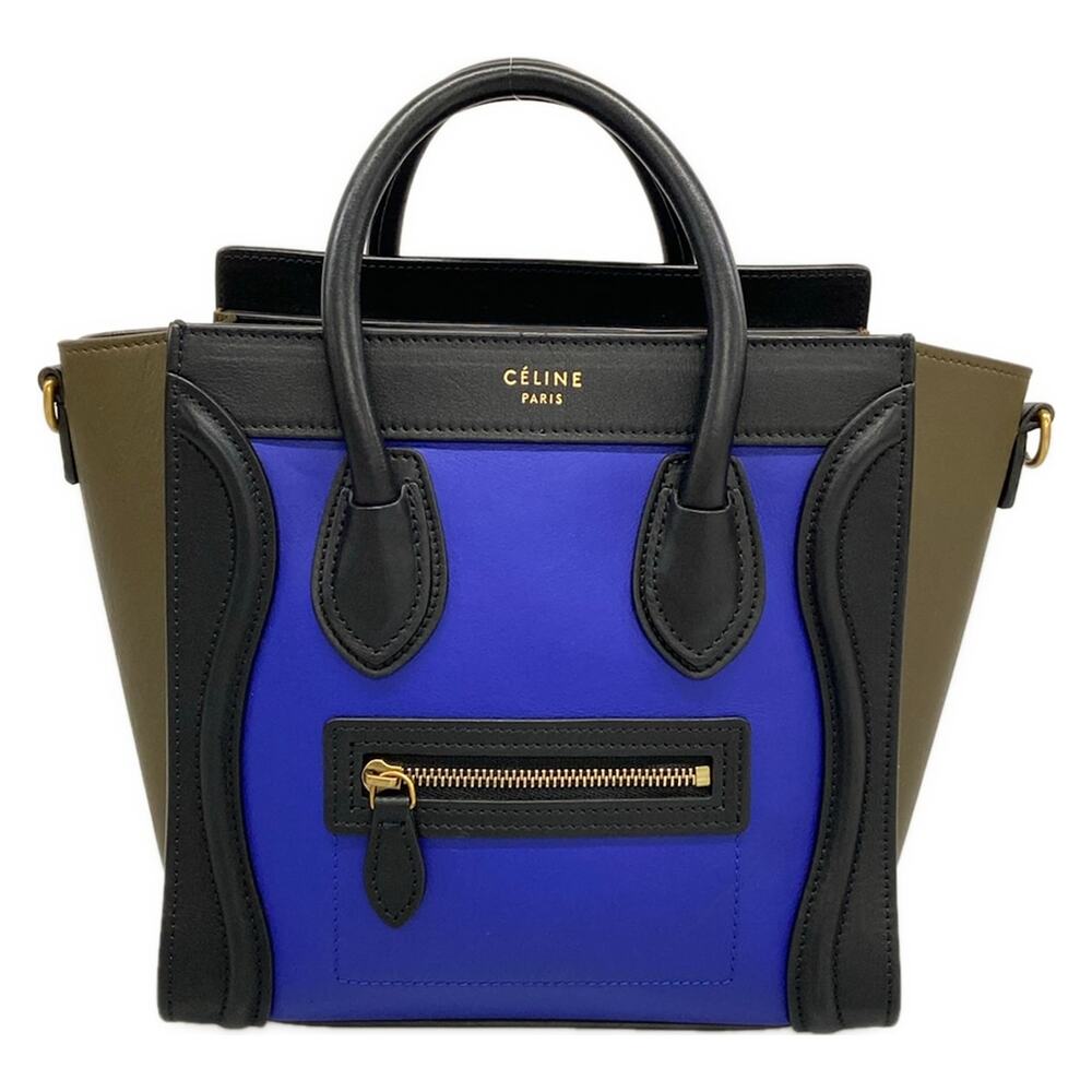 Celine Luggage Nano Shopper Handbag Blue Black Dark Brown Smooth Calf Leather